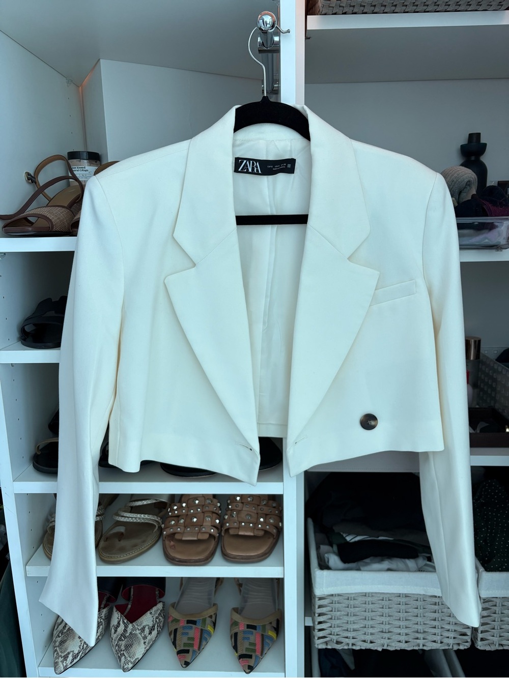 NWOT Zara Women's Off-White Cropped Blazer (S)